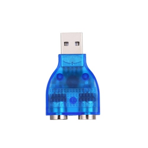 Generic - USB To Dual PS/2 Adapter USB A Male To PS2 Female Converter Splitter For Mouse Keyboard Blue/Silver - Image 1