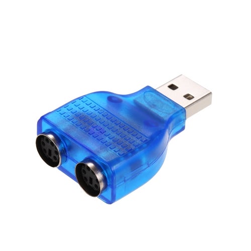 Generic - USB To Dual PS/2 Adapter USB A Male To PS2 Female Converter Splitter For Mouse Keyboard Blue/Silver - Image 1