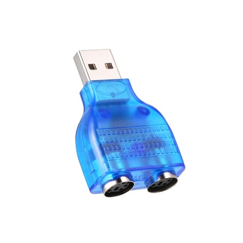Generic - USB To Dual PS/2 Adapter USB A Male To PS2 Female Converter Splitter For Mouse Keyboard Blue/Silver - Image 1