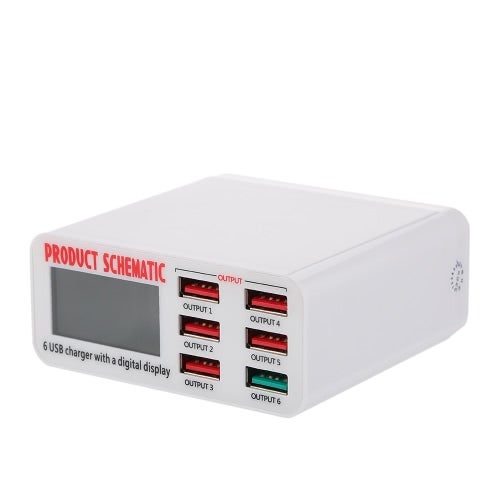 شاحن سريع بشاشة LCD و6 منافذ USB أبيض - Image 1