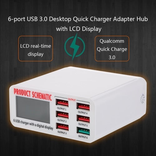 شاحن سريع بشاشة LCD و6 منافذ USB أبيض - Image 2