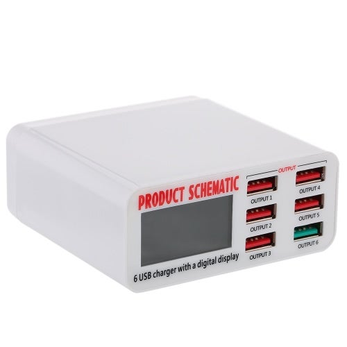 شاحن سريع بشاشة LCD و6 منافذ USB أبيض - Image 3