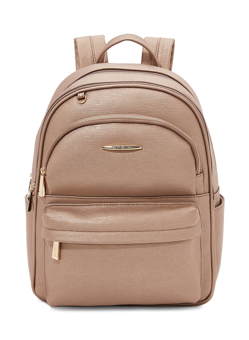 YUEJIN - Faux Leather Backpack Gold - Image 1