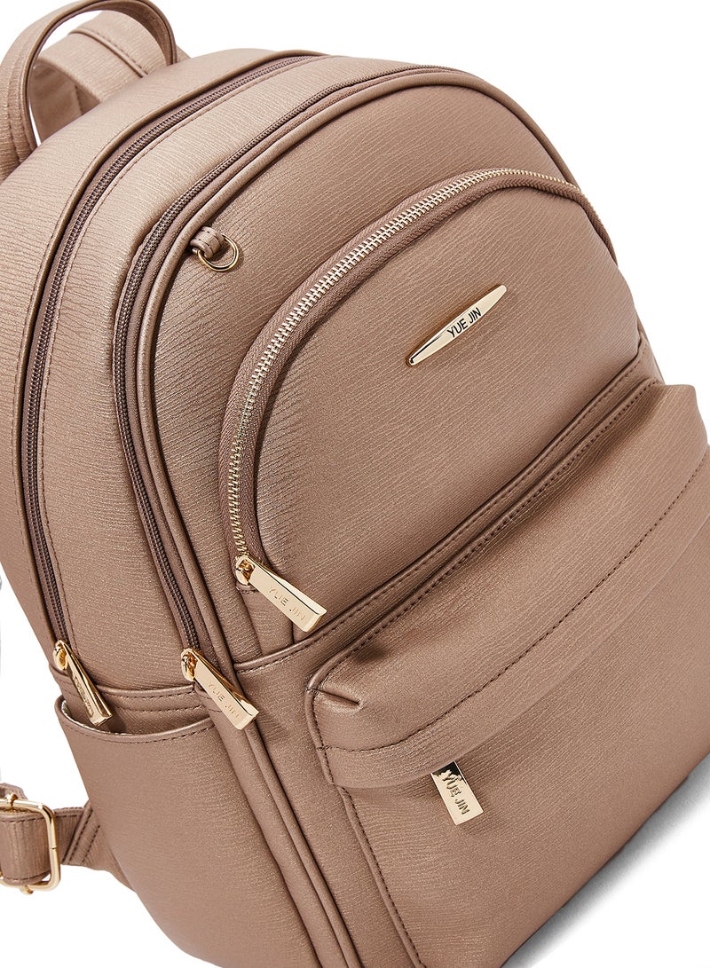 YUEJIN - Faux Leather Backpack Gold - Image 1