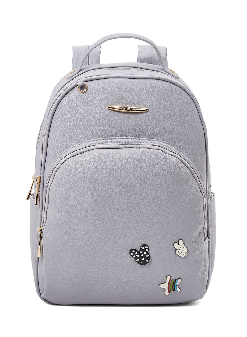 YUEJIN - Faux Leather Backpack Grey - Image 1