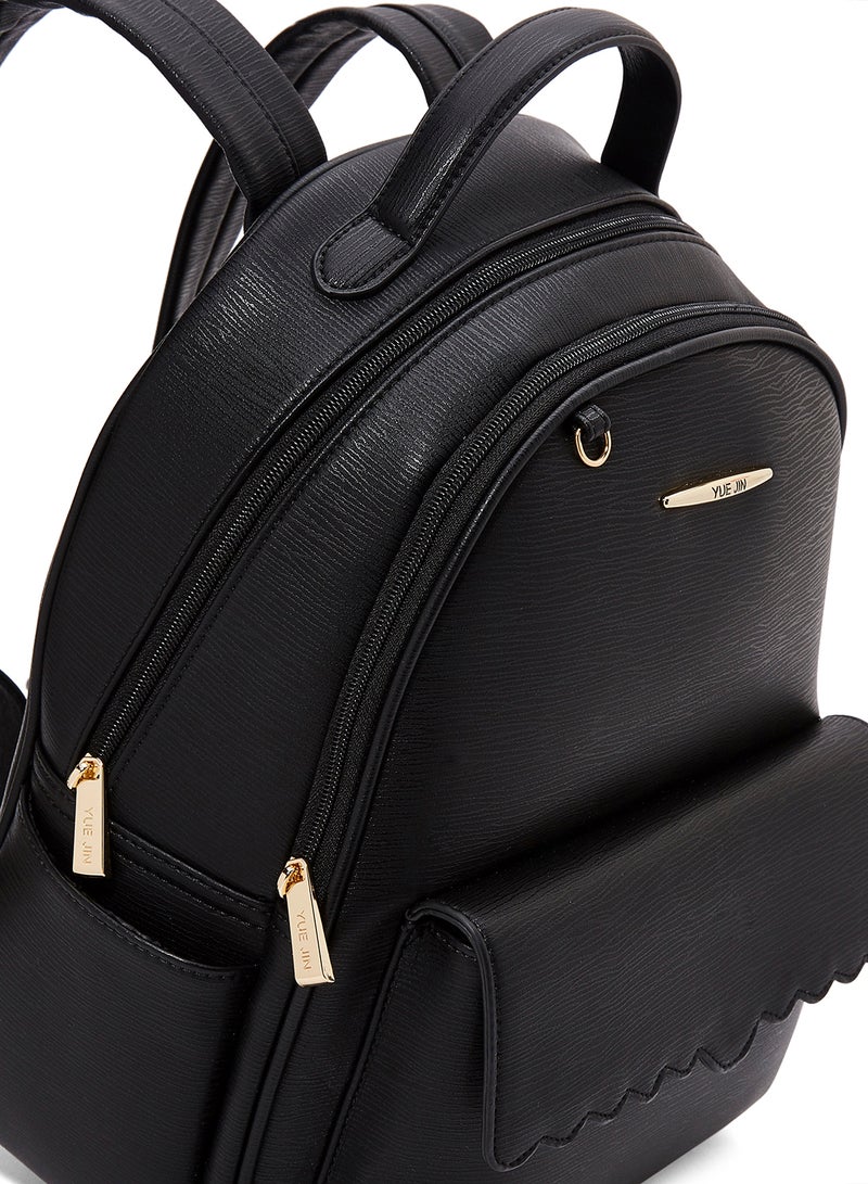 YUEJIN - Faux Leather Backpack Black - Image 1