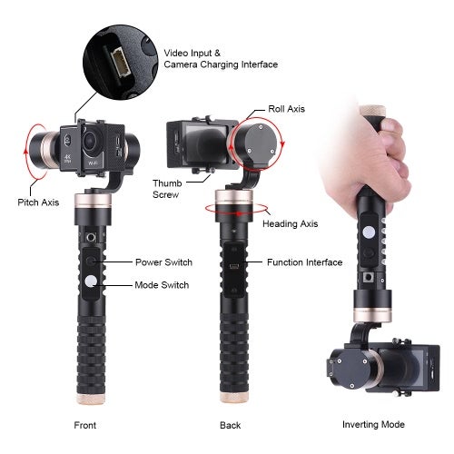 3-Axis Handheld Gimbal Stabilizer For GoPro/Xiaoyi Black/gold