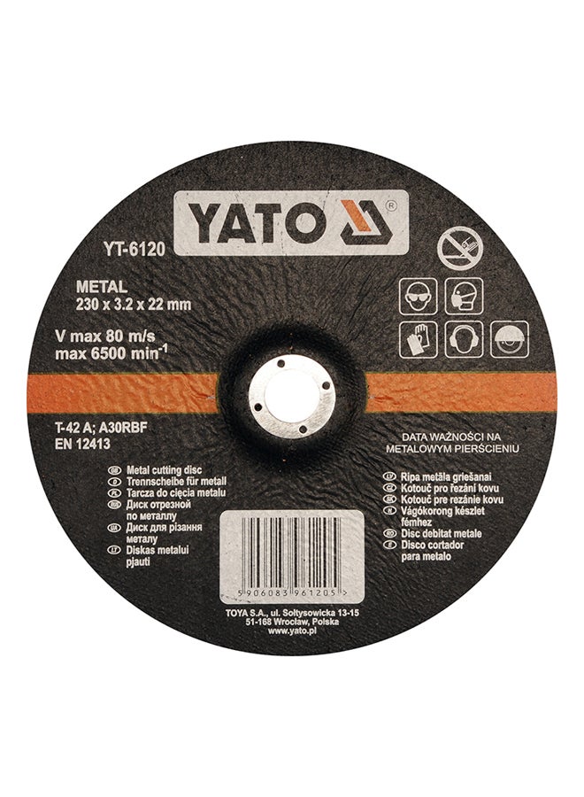 Yato Metal Cutting Disc 230X3.2X22mm Depressed Center YT-6120 Black/Orange/White