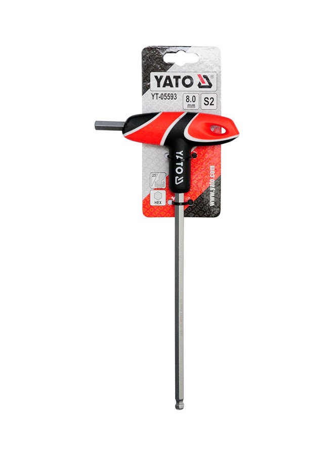 ياتو مفتاح سداسي بمقبض تائي وطرف كروي مقاس 8 مم طراز YT-05593 أحمر/أسود/فضي 8مم - Image 2
