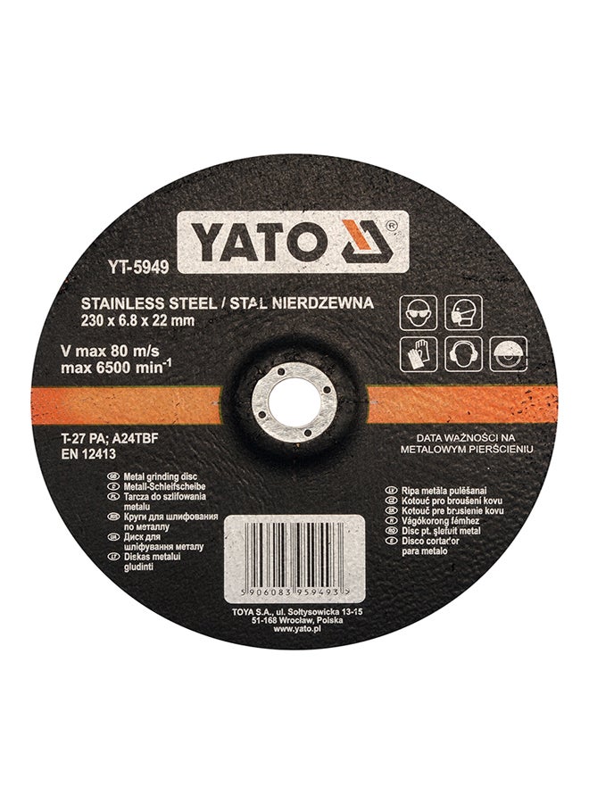 Yato Inox Metal Grinding Disc 230x6.8x22mm Depressed Center YT-5949 Black/White/Orange