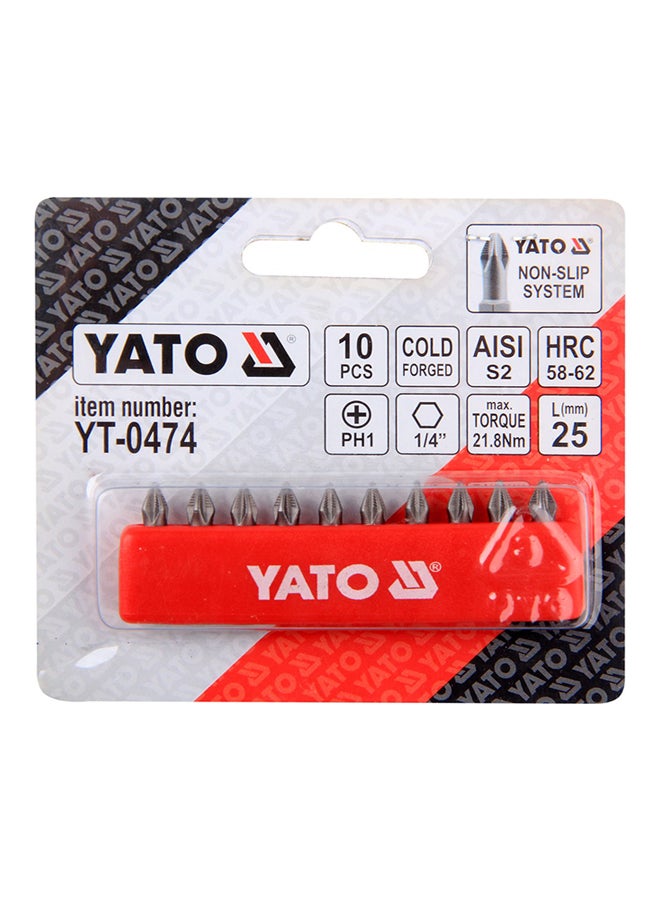 Yato 10-Piece Screwdriver Bits 1/4-Inch PH1x25mm YT-0474 Grey - Image 2
