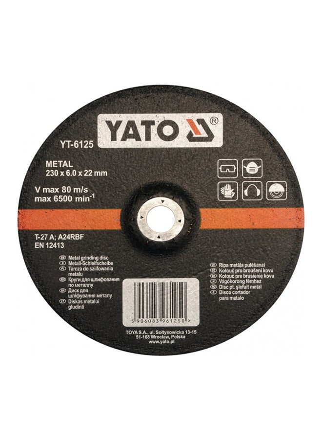 ياتو قرص جلخ معدني مقاس 230 × 6.0 × 22 مم طراز YT-6125 أسود