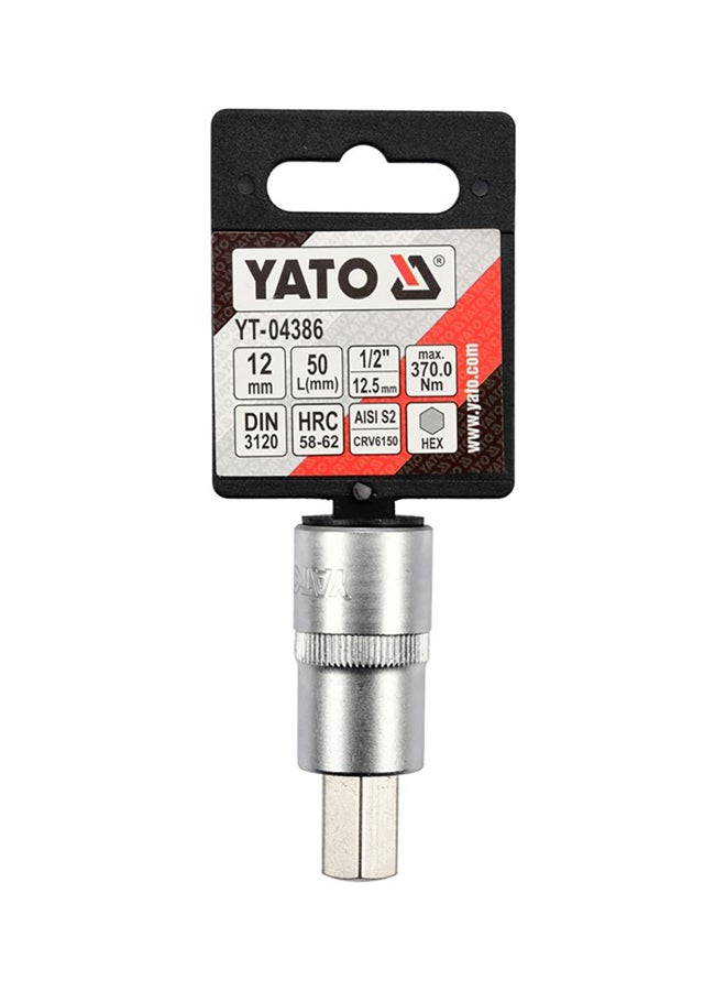 Yato Socket Bit 1/2-Inch Hex 12mm L=50mm YT-04386 Silver - Image 2