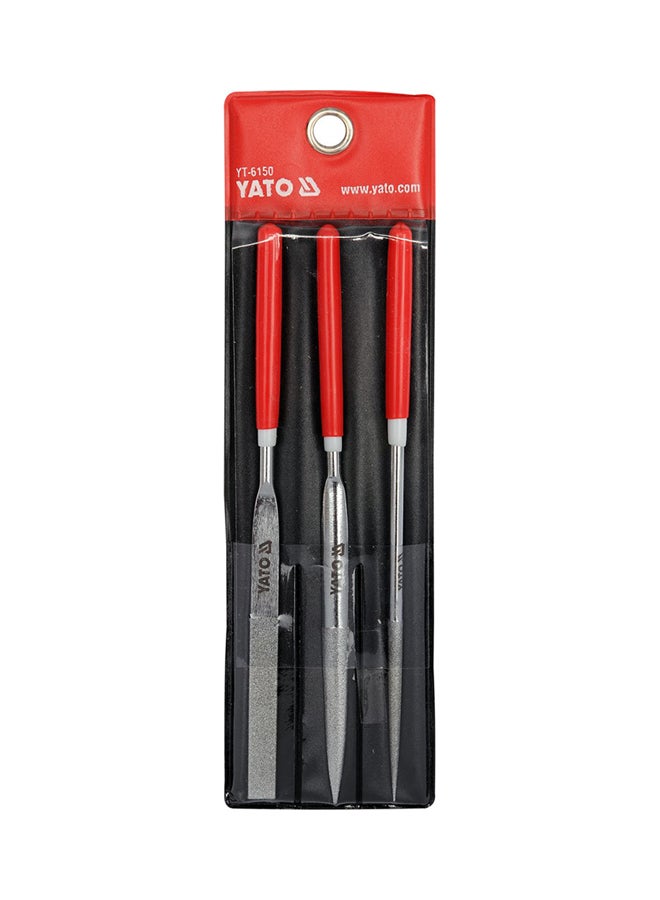 Yato 3-Piece Diamond Needle File Set 4X160X50mm YT-6150 Silver/Red 4x160mm  - Image 3