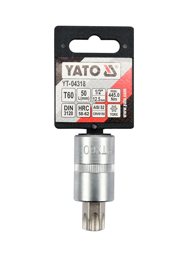 Yato Socket Bit 1/2-Inch Torx T60 L=50mm YT-04318 Silver 50mm - Image 1