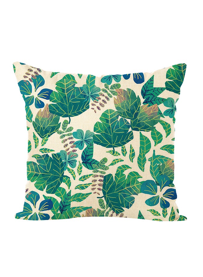 Sharpdo Decorative Leaf Printed Pillow White/Green/Beige 45x45cm