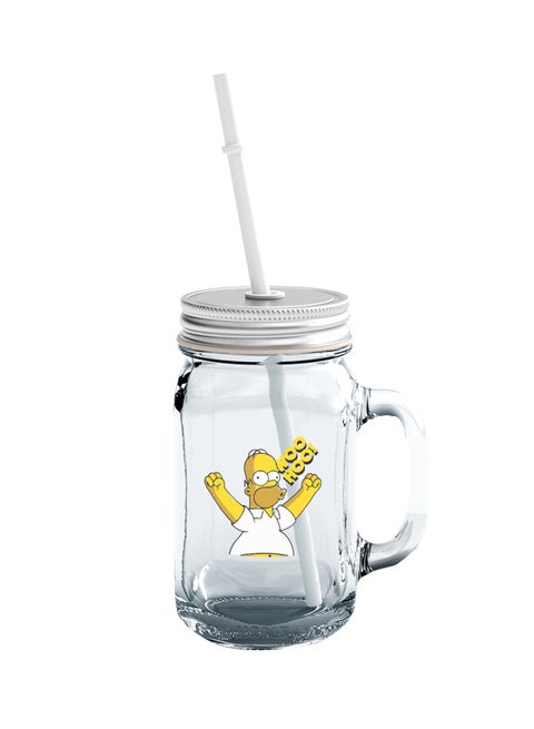 Glass Mason Jar With Lid And Straw You Homer Simpson Clear