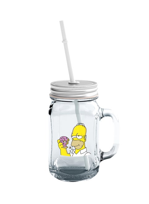 Glass Mason Jar With Lid And Straw Bart Simpson Clear