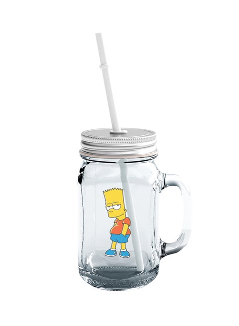 Glass Mason Jar With Lid And Straw The Simpsons Donut Clear