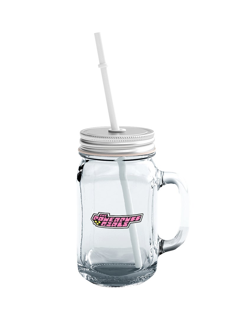 LOUD UNIVERSE Glass Mason Jar With Lid And Straw Power Puff Girls Blue Clear 