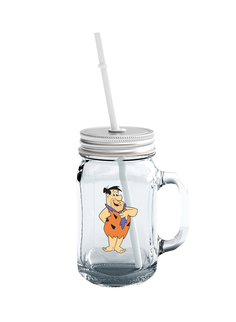 LOUD UNIVERSE Glass Mason Jar With Lid And Straw Brothers Flintstone Clear 