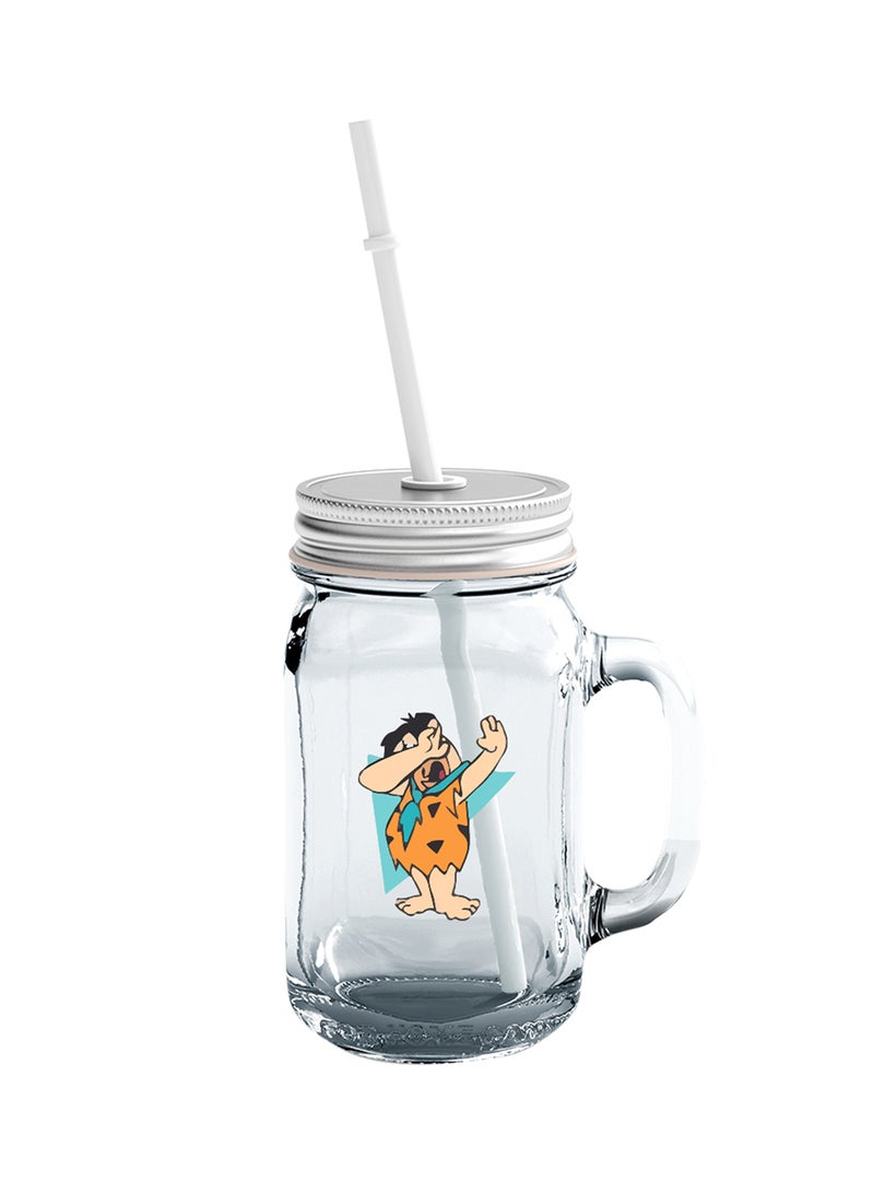 LOUD UNIVERSE Glass Mason Jar With Lid And Straw Fred Face Cute Clear 
