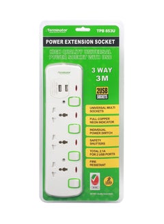 Power Extension 3 Socket 2 USB Charging Ports With 3 Meter Cable -TPB 853U White - v1553686520/N22832922A_1