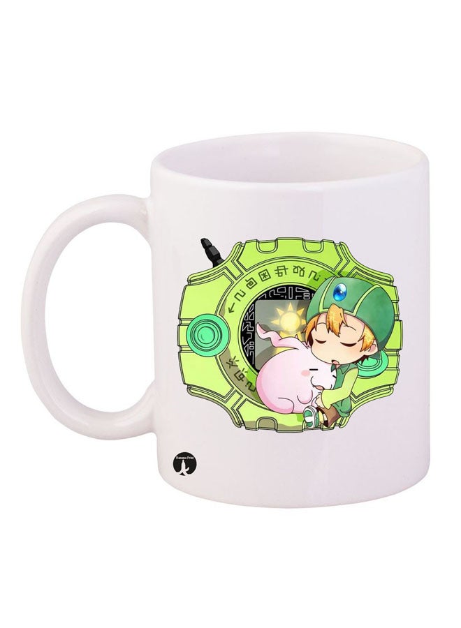 BP Digimon Printed Mug White/Green/Pink