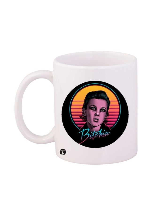 بي بي مج مطبوع عليه عبارة "Stranger Things أبيض/أسود/وردي