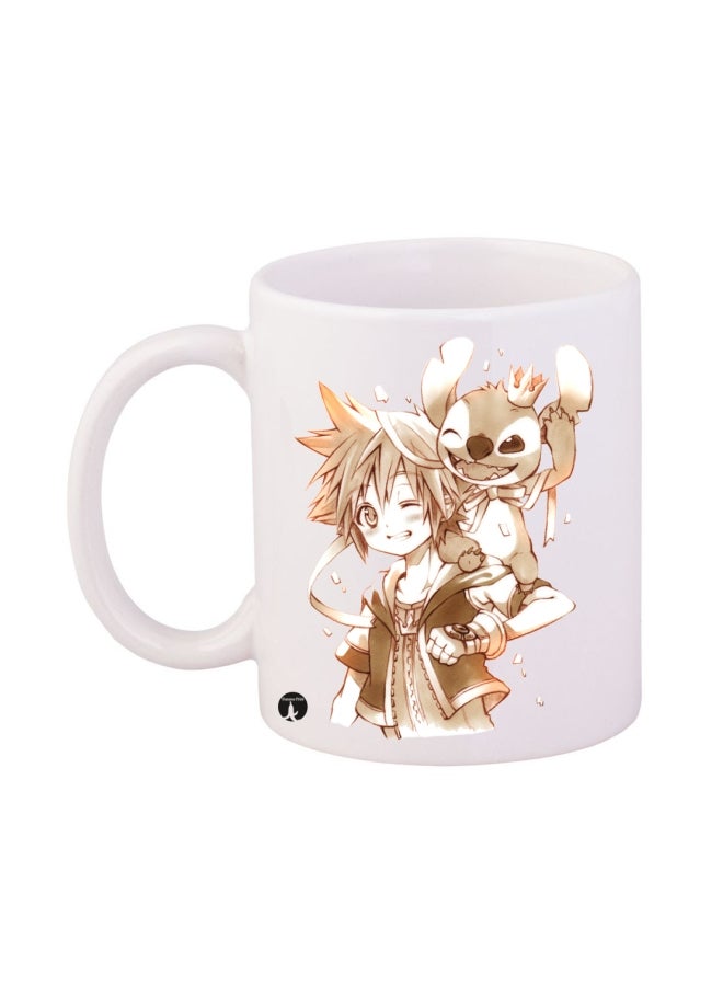 مج مطبوع عليه صورة للعبة الفيديو "Kingdom Hearts أبيض/بني