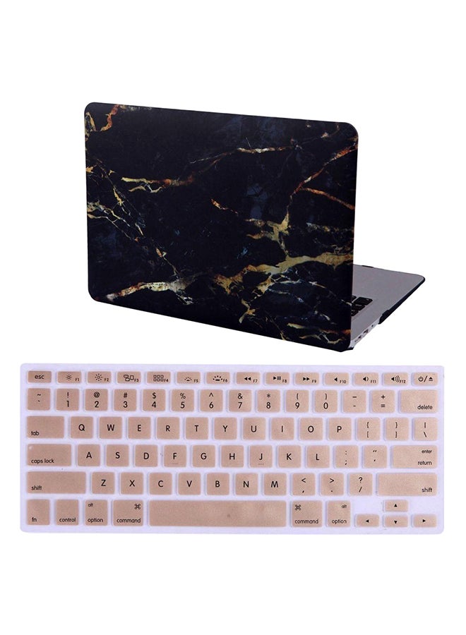 Marble Design Hard Shell Rubber Coated Plastic Case Cover With Keyboard Skin Cover For Apple MacBook Retina 15.4-Inch Black 