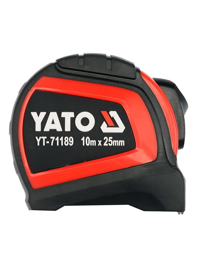 ياتو شريط قياس مقاس 10م×25مم مع غلاف شفاف مزدوج طراز YT-71189 أسود/أحمر/أبيض 10متر  - Image 1