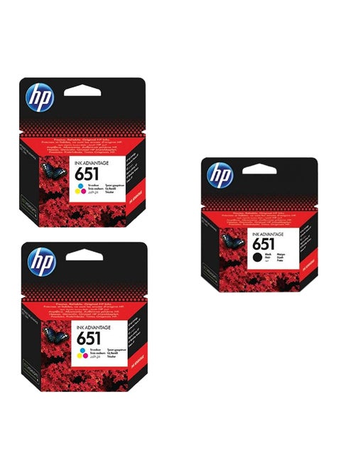 Pack Of 3 651 Ink Cartridges HP C2P11AE and 651 Ink cartridge HP C2P10AE black