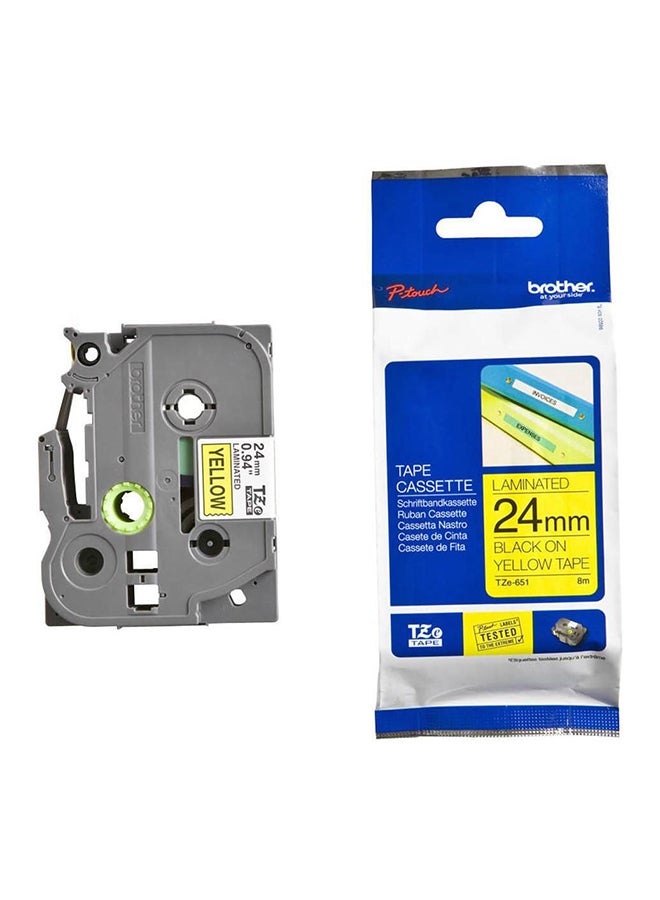 Brother P-Touch 24Mm Laminated Tape - Black On Yellow - Tze-651
