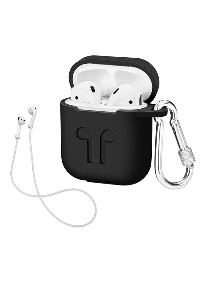 AirPods Case With Strap Protective Silicone Cover With Carabiner For Apple AirPods Black
