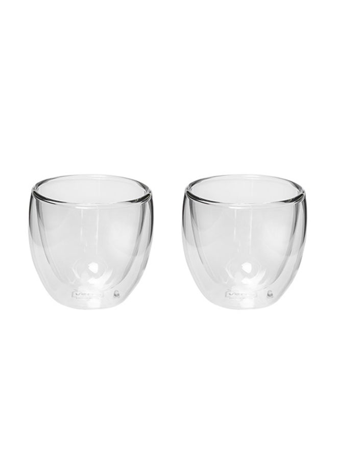 فيري طقم أكواب القهوة والشاي مزدوج الطبقة مكون من قطعتين شفاف