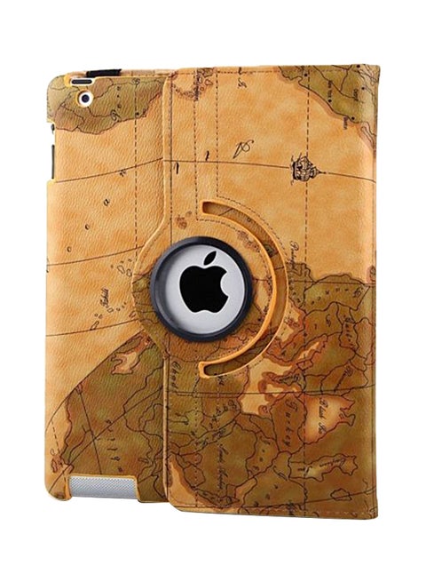 Rotating Leather Stand Case Smart Cover Skin Shell For Apple iPad 2/3/4 Map Printed Brown