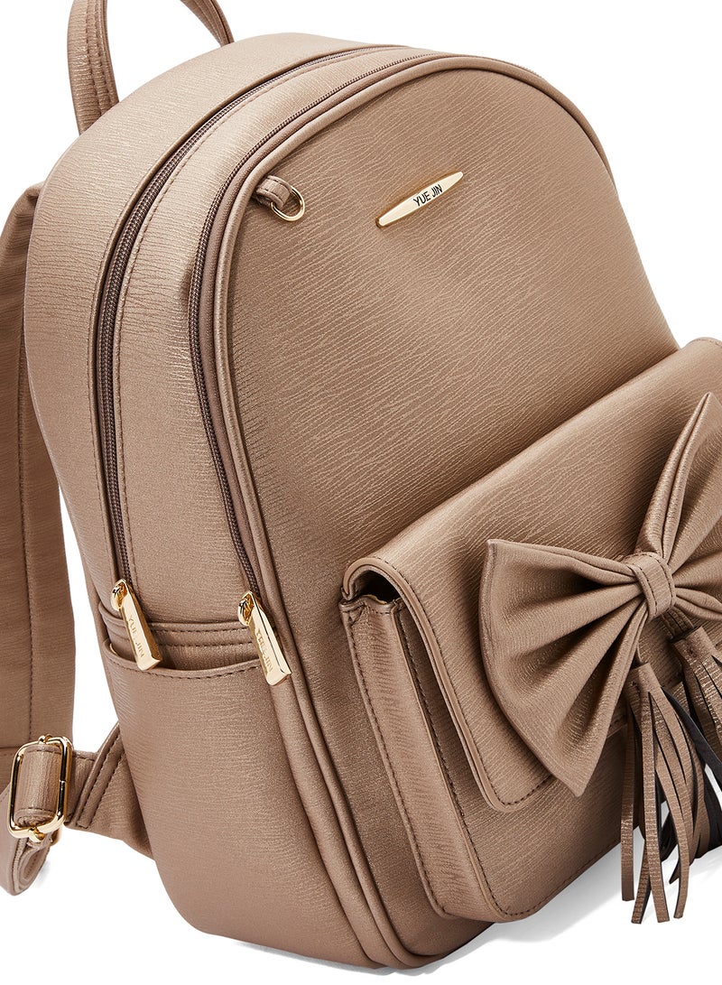 YUEJIN - Faux Leather Backpack Gold - Image 1