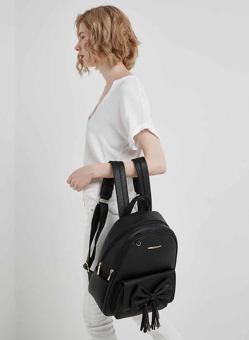 YUEJIN - Faux Leather Backpack Black - Image 1