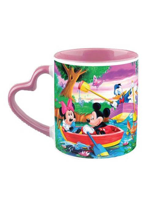 Mickey And Minnie Printed Coffee Mug With Heart Shaped Handle Multicolour