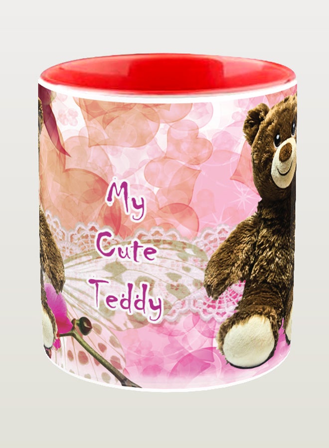 إمبريس مج قهوة بطباعة دب تيدي لطيف بمقبض بشكل قلب متعدد الألوان - Image 2