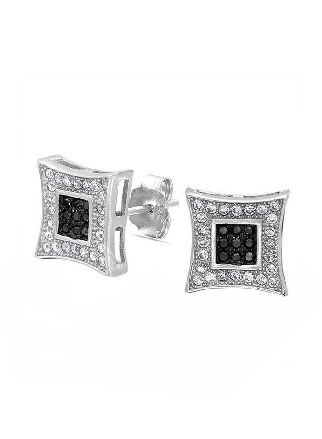 BLING JEWELRY - 925 Sterling Silver Square Earrings With Cubic Zirconia - Image 1
