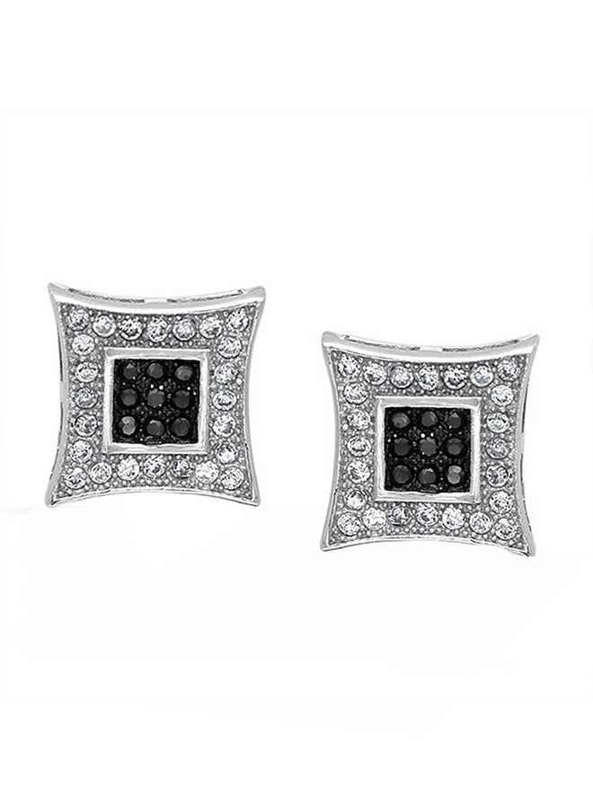 BLING JEWELRY - 925 Sterling Silver Square Earrings With Cubic Zirconia - Image 1