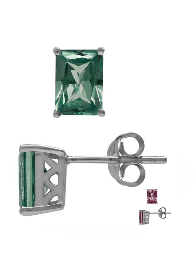 Silvershake 925 Sterling Silver Octagon Earrings With Alexandrite - Image 1