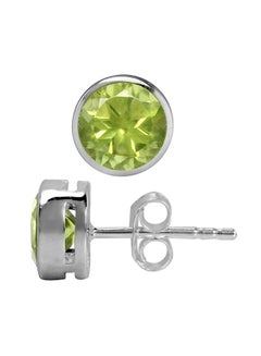 Rhodium-Plated 925 Sterling Silver Round Earrings With Peridot - v1553778784/N22126329A_1