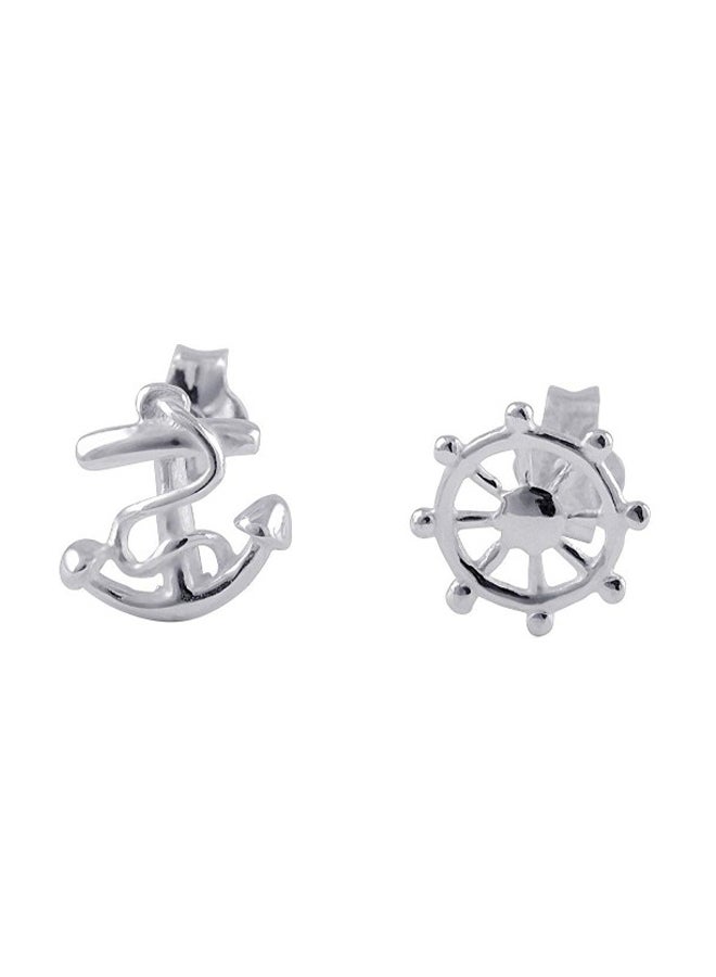925 Sterling Silver Anchor And Wheel Stud Earrings