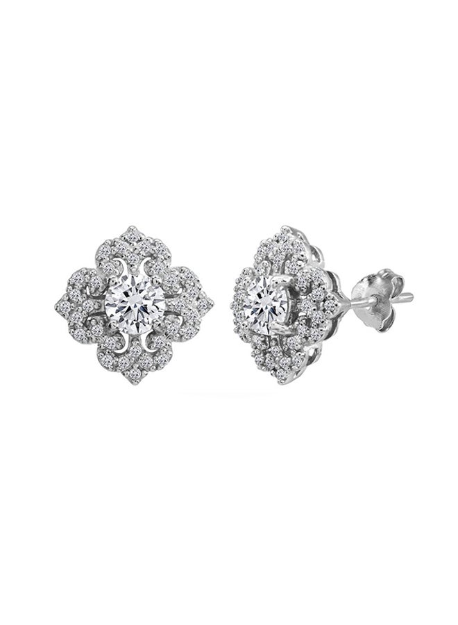 925 Sterling Silver Fleur De Lis Stud Earrings With Cubic Zirconia