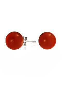 925 Sterling Silver Ball Shape Stud Earrings With Carnelian