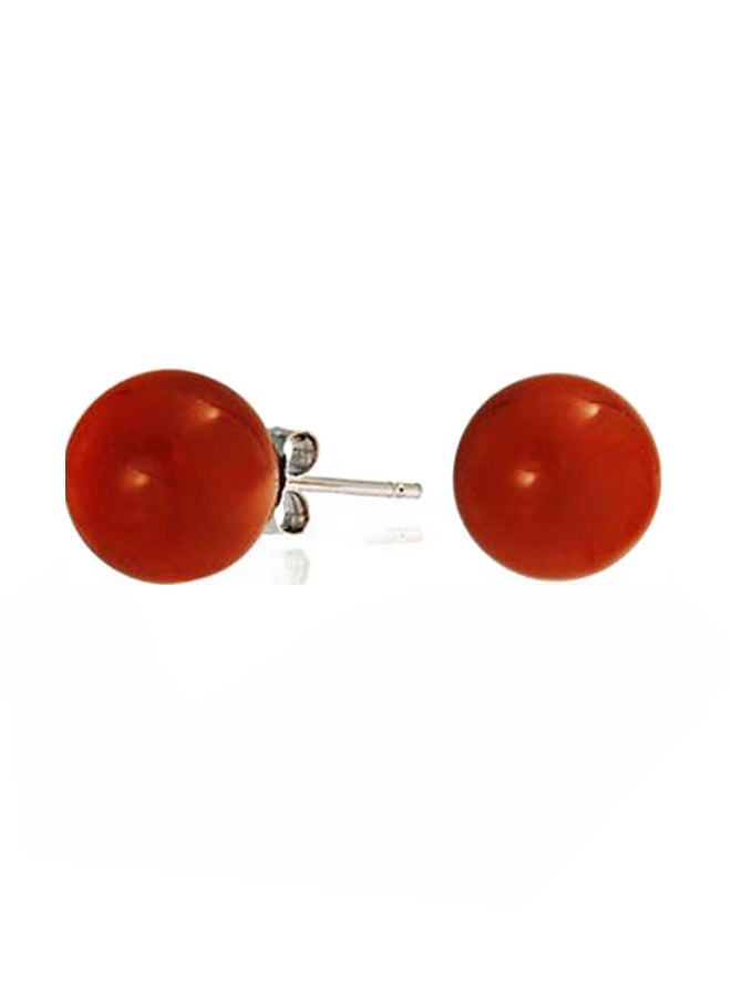 BLING JEWELRY - 925 Sterling Silver Ball Shape Stud Earrings With Carnelian - Image 1