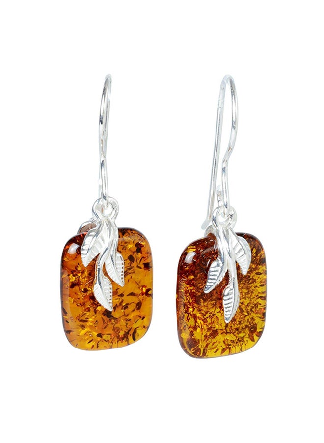 925 Sterling Silver Amber Fern Earrings